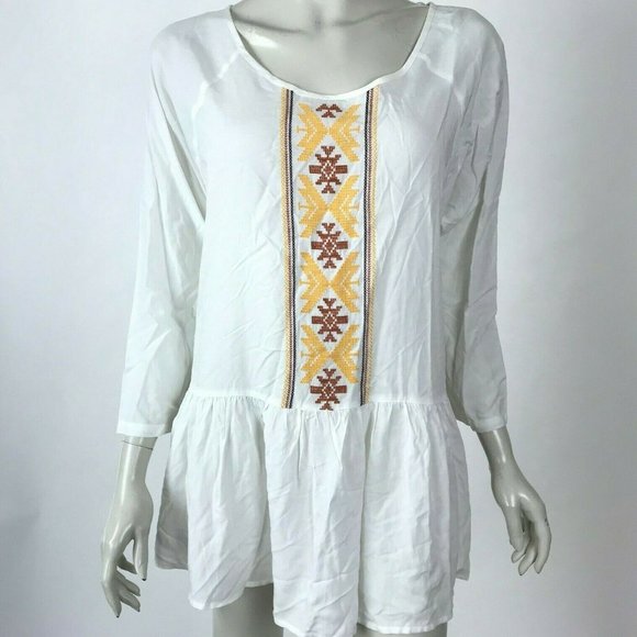 Easel Embroidered Tunic‎ Top White Long Sleeve  NWT - Picture 1 of 8